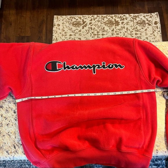 Champion Reverse Weave Red Crew Neck Pullover Sweatshirt Black Script Logo - Picture 5 of 8